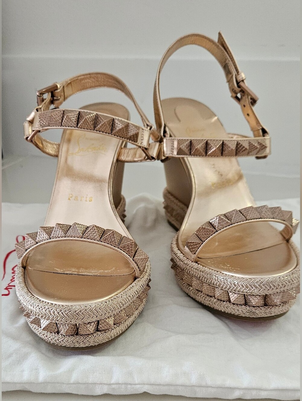 Christian Louboutin Rose Gold Studded Platform Sandals 39
